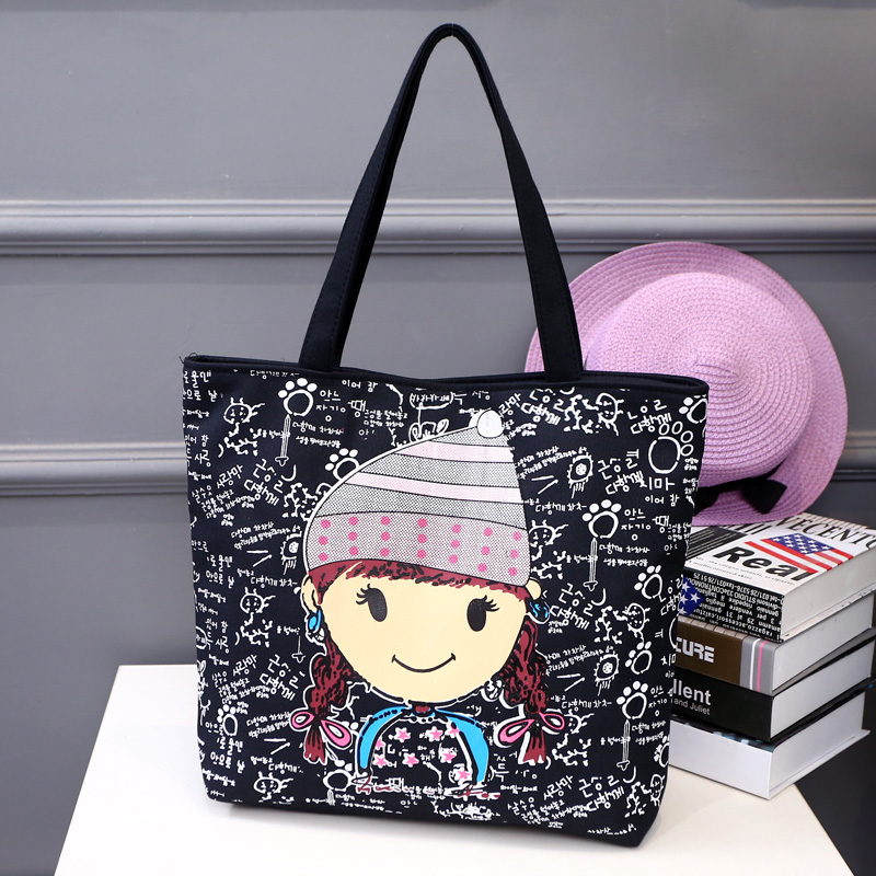 printing Black bottom Korean Edition Fashion handbags new pattern Cute shopping bag Bag Canvas bag High-capacity The single shoulder bagin the Leather/Lady bags/Men's bag, Ms. bags category - from Buy2taobao.com to provide professional Taobao agent buy service