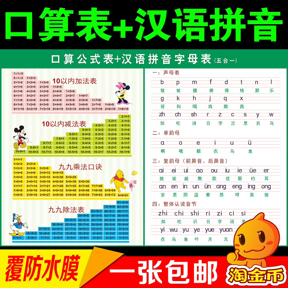 小学数学九九乘法口诀表学生拼音字母99口速算加减乘除表挂图墙贴在类目 个性定制/设计服务/DIY, 日用/装饰定制, 写真/海报印制中 - 来自Buy2taobao.com提供专业的淘宝代购服务