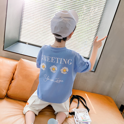 男童短袖T恤小雏菊印花夏装2020新款 儿童中大童上衣半袖体恤夏季