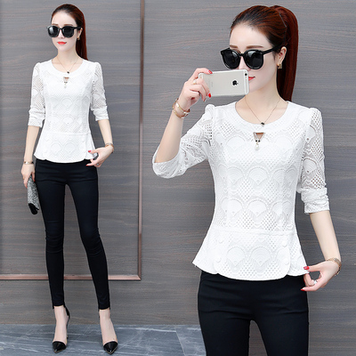 长袖蕾丝小衫女装欧洲站2019新款春装洋气打底衫内搭显瘦很仙上衣