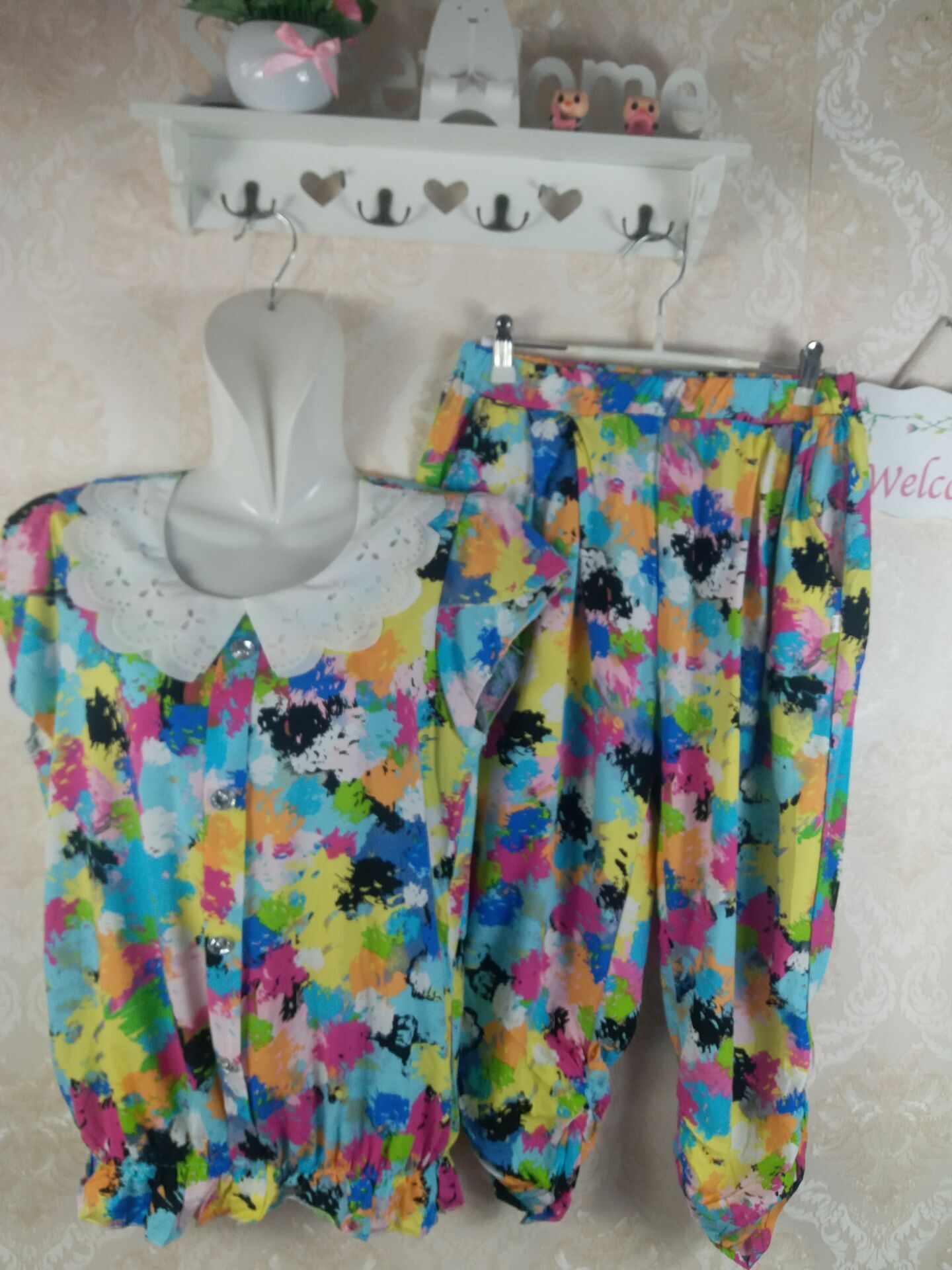 summer new pattern Women's wear Chiffon white collar Artificial cotton suit TSUMUGI jacket Cropped Trousers Add fertilizer enlarge Short sleeved suitin the Women's clothing/Boutique , Middle-aged women category - from Buy2taobao.com to provide professional Taobao agent buy service