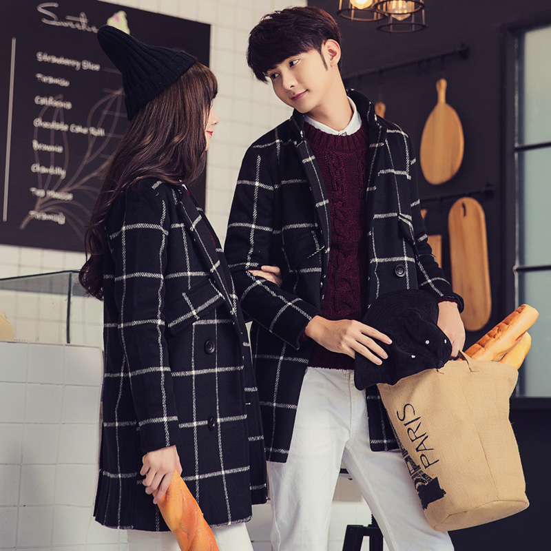 2019 Autumn new pattern Couples dress Tartan overcoat Korean Edition men and women Brushed tailored collar fashion Windbreaker coatin the Men's clothing, Woolen coat category - from Buy2taobao.com to provide professional Taobao agent buy service