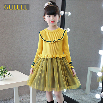 女童毛衣裙春装2018新款洋气公主儿童毛衣针织纱裙春秋时髦公主裙