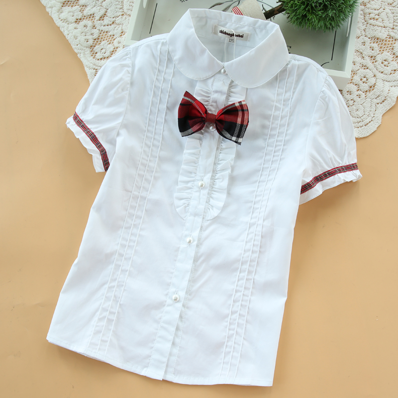 女童衬衫短袖纯棉中大童衬衣女孩全白色演出服2019夏季短裙套装在类目 童装/婴儿装/亲子装, 衬衫中 - 来自Buy2taobao.com提供专业的淘宝代购服务