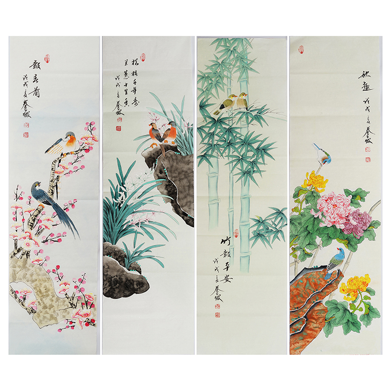 四条屏国画梅兰竹菊工笔花鸟中国画纯手工客厅挂画秦薇字画1177在类目 家居饰品, 装饰画, 国画中 - 来自Buy2taobao.com提供专业的淘宝代购服务