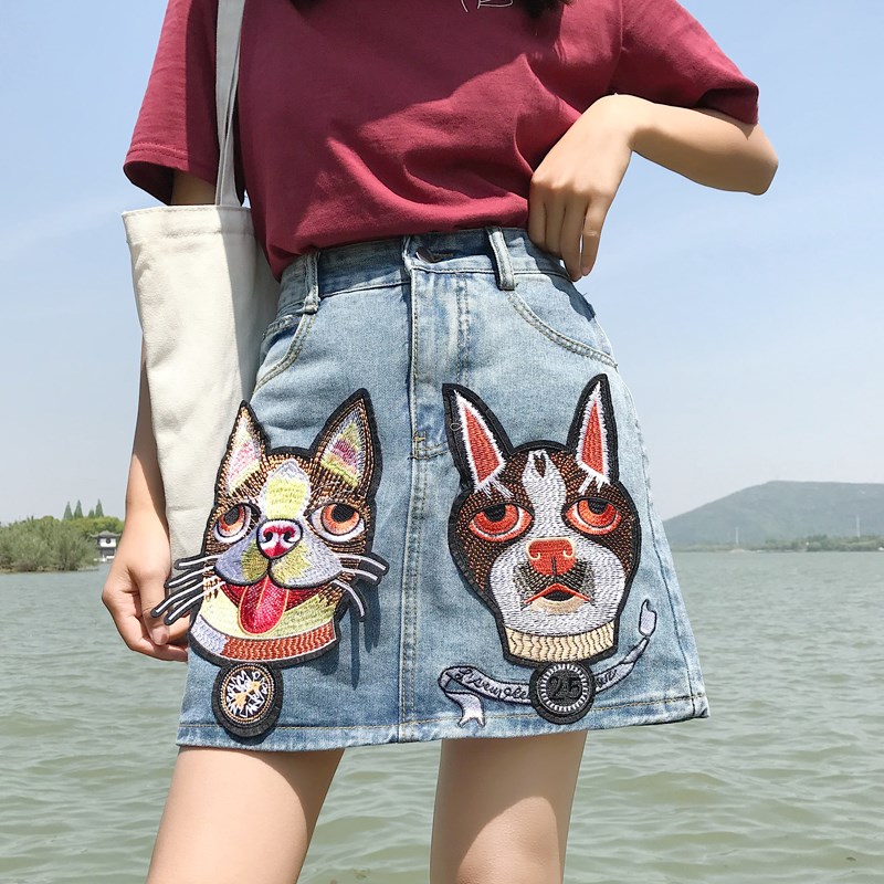 2018夏新款狗狗重工刺繡牛仔半身裙大碼包臀裙女ch潮短裙在類目 女裝/女士精品, 半身裙中 - 來自Buy2taobao.com提供專業的淘寶代購服務