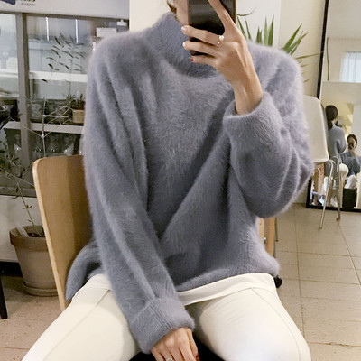 秋冬韩版水貂绒加厚ins超火宽松套头社会半高领很仙的毛衣女洋气
