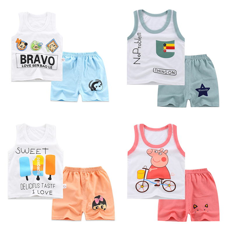 2019夏季新品儿童宝宝背心短裤套装纯棉男童女童无袖可开档两件套在类目 童装/婴儿装/亲子装, 套装中 - 来自Buy2taobao.com提供专业的淘宝代购服务