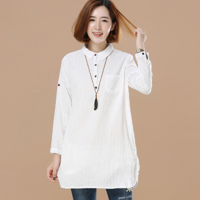 九月陌墨 2016秋季新款文艺竖条纹长袖白衬衫