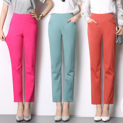 九分裤女夏季2018新款薄款裤子女春松紧腰中老年女裤小直筒休闲裤