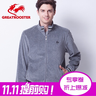 法国大鸡春秋纯棉运动茄克男立领卫衣公鸡商务外套宽松中年休闲衣