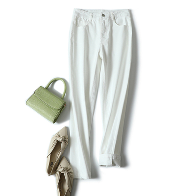 舒适有型 简约白色牛仔裤薄款弹力显瘦锥形裤女长款2020春装新款