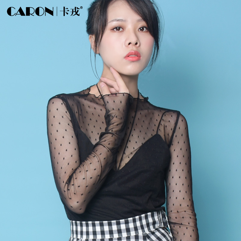 Caron新款性感透視半高領修身T恤女波點網紗镂空內搭網眼長袖上衣在類目 女裝/女士精品, 蕾絲衫/雪紡衫中 - 來自Buy2taobao.com提供專業的淘寶代購服務