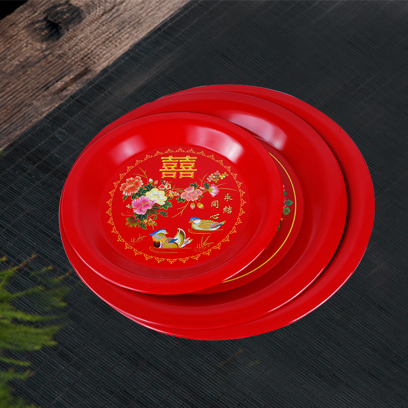 婚庆茶盘中式客厅装饰干果红色结婚喜盘圆形铁质糖水果盘家用盘子|msdalam kategori Aksesori rumah, barang-barang hiasan, plat buah-buahan/bakul buah-buahan - dari Buy2taobao.com untuk memberikan perkhidmatan ejen Taobao profesional membeli