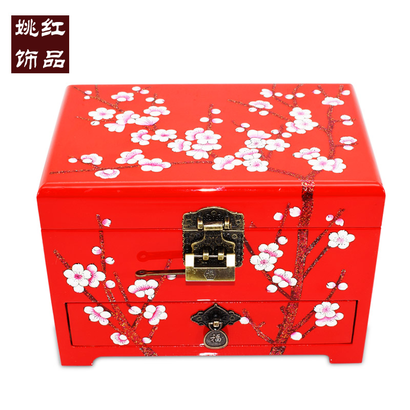 Yao Hong Jewelry box Jewelry box Red Plum storage box woodiness Pingyao Lacquer ware marry gift practical Retroin the Accessories/Fashion Jewelry, Jewelry storage , Jewelry Box category - from Buy2taobao.com to provide professional Taobao agent buy service