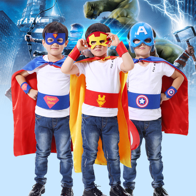 万圣节儿童服装超人披风黑蝙蝠斗篷蜘蛛侠披肩队长美国侠钢铁雷神