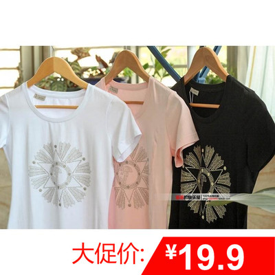 清仓~女装短袖T恤 2018夏季女时尚烫金修身纯棉舒适打底衫短T