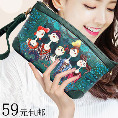 手拿包女韩版2019新款时尚印花女士包袋大容量斜挎手抓软皮小潮包