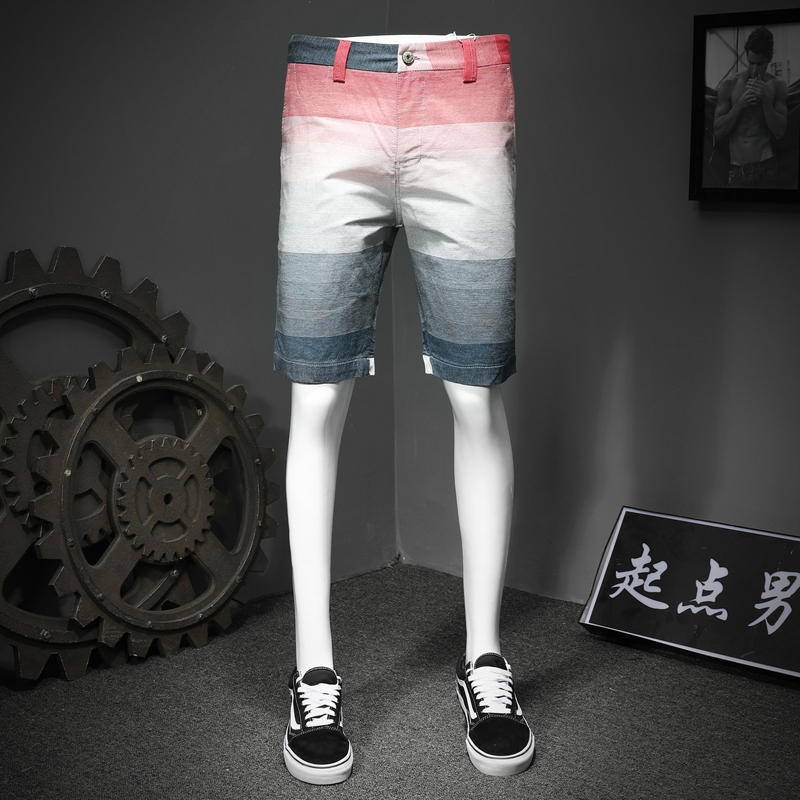潮男休闲短裤夏季五分裤时尚条纹拼色沙滩裤薄款修身中裤5分裤子|ruв категории Мужская одежда, брюки - от Buy2taobao.com для оказания профессиональной услуги покупки агента Taobao