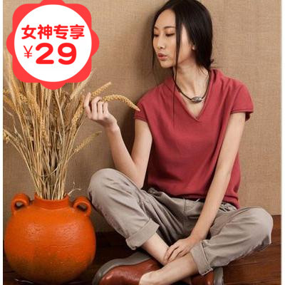 大码夏短袖休闲包邮爆款纯棉针织衫女斯琴风宽松百搭文艺