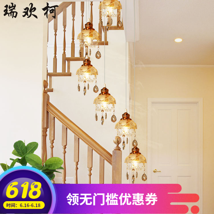 复式旋转楼梯吊灯长吊灯 欧式水晶楼梯灯简约现代楼中楼餐厅灯饰在类目 家装主材, 灯具灯饰, 吊灯中 - 来自Buy2taobao.com提供专业的淘宝代购服务
