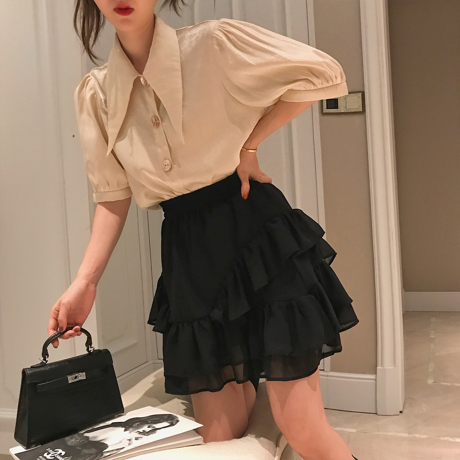 李雨薇 很仙的法国小众半身裙女2019新款夏季韩版高腰白色蛋糕裙|msdalam kategori Butik wanita / wanita, skirt - dari Buy2taobao.com untuk memberikan perkhidmatan ejen Taobao profesional membeli