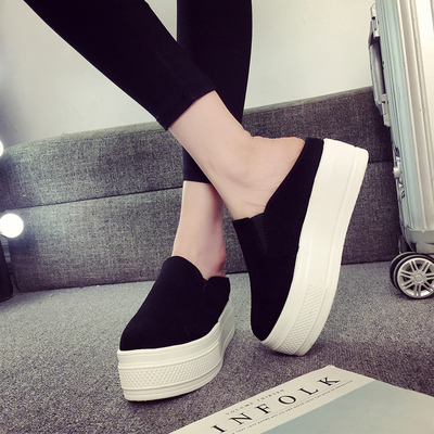 时尚外穿包头半拖鞋女夏厚底松糕百搭帆布鞋防滑软底一脚蹬懒人鞋