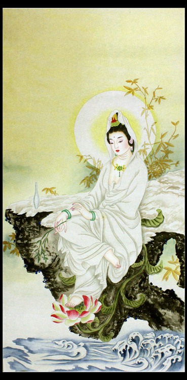 真迹 名人国画人物四尺工笔观音 南海观音 佛像画g491