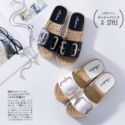 2018夏季新款女士凉拖 韩版百搭休闲搭扣平底拖鞋女夏外穿