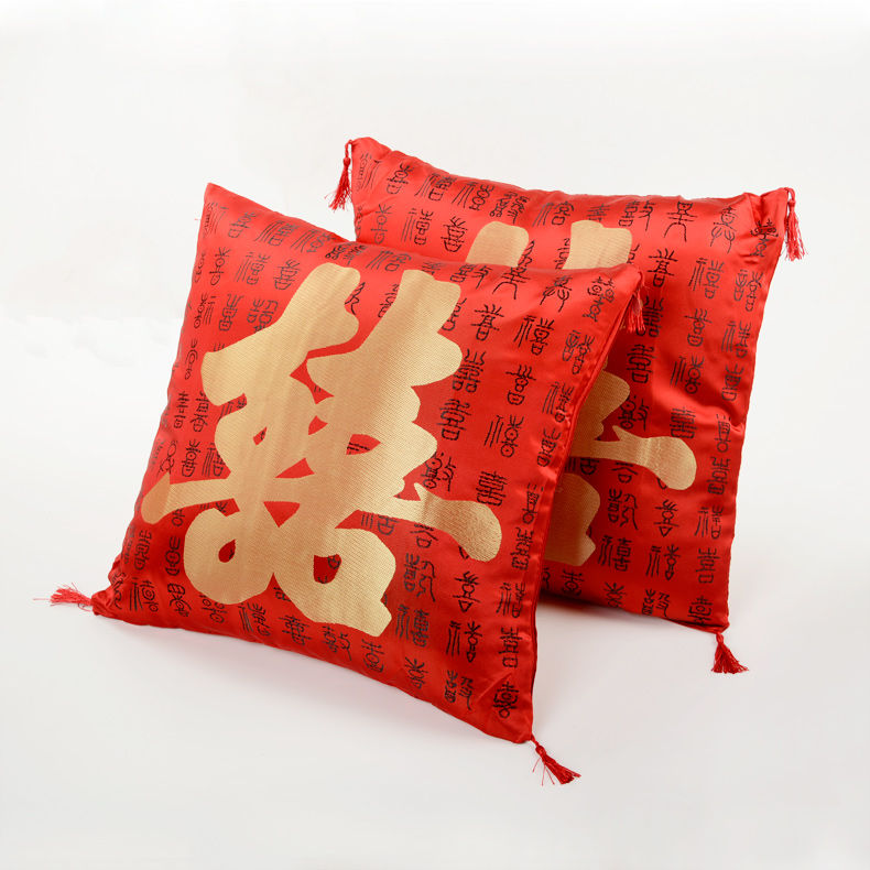 Edge of the day Marriage room layout originality Satin Embroidery Double Happiness Pillows Cushion/Pillow one pair Fringedin the Festive supplies/Gift , Other Festival Gifts category - from Buy2taobao.com to provide professional Taobao agent buy service
