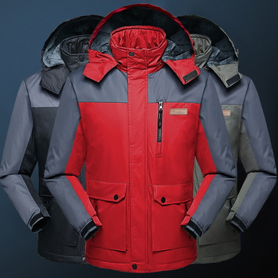 运动户外中长款冲锋棉衣男士冬季加绒加厚连帽棉服男棉袄外套大码