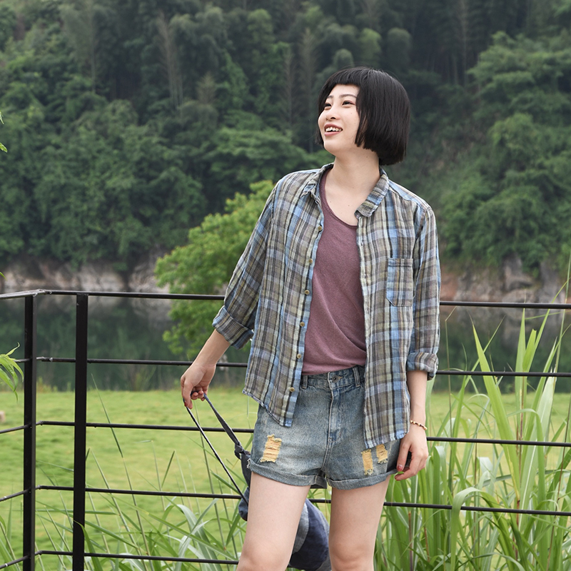 左岸迷香原创设计 亚麻格子衬衫 宽松舒适休闲上衣女夏新款916134在类目 女装/女士精品, 衬衫中 - 来自Buy2taobao.com提供专业的淘宝代购服务