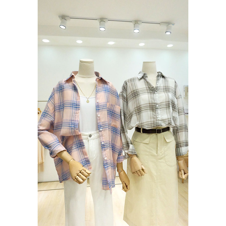 Plaid Shirt 2019 summer Thin section College wind leisure time jacket Lapel Light and thin ventilation Long sleeve Sunscreen shirtin the Women's clothing/Boutique , Shirt category - from Buy2taobao.com to provide professional Taobao agent buy service