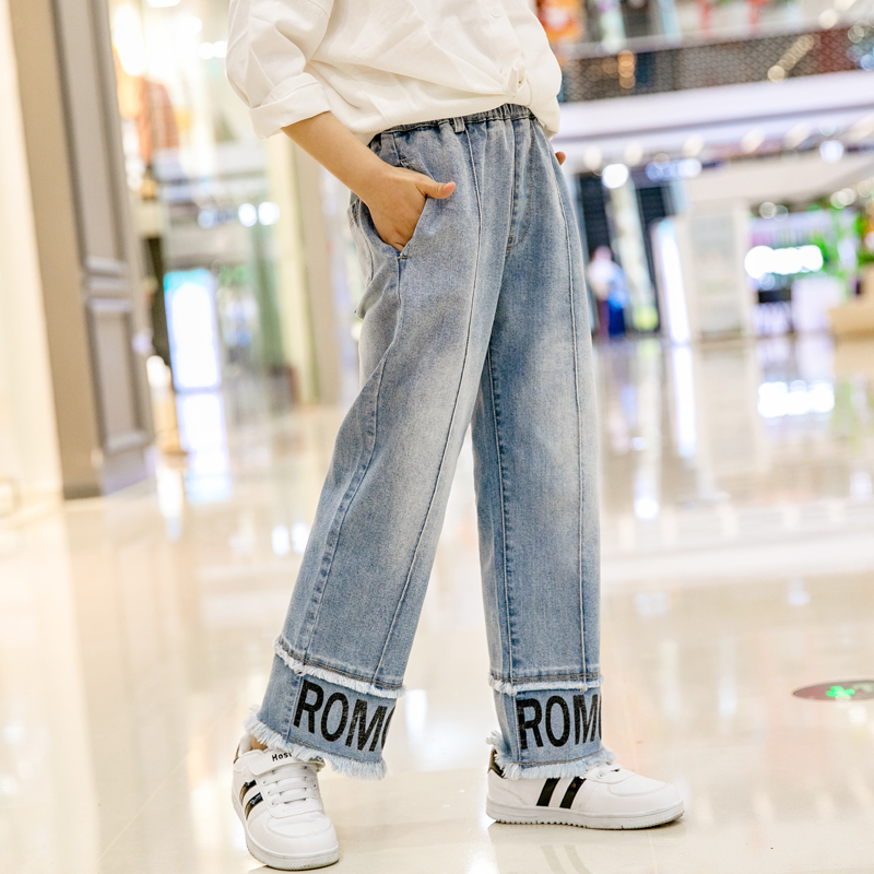 Girls wide leg pants 2019 new pattern Jeans Western style children Easy trousers 12 girl Spring Straight pantsin the Children/Baby/Family fitted , Pants category - from Buy2taobao.com to provide professional Taobao agent buy service