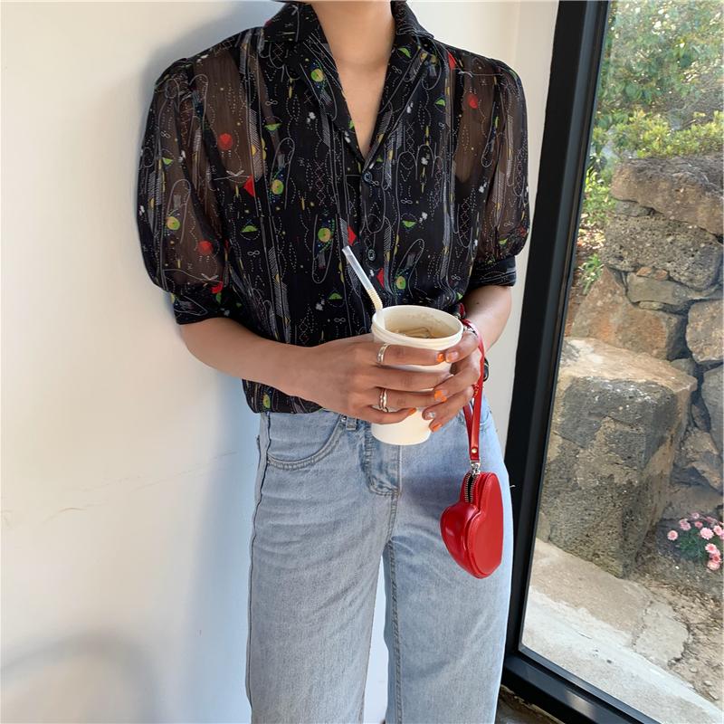 加 复古印花西装领短袖衬衫 2019年夏季衬衫袖单排多扣常规|msdalam kategori Butik wanita / wanita, shirt - dari Buy2taobao.com untuk memberikan perkhidmatan ejen Taobao profesional membeli