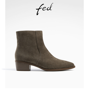 fed高级感小短靴，冬季靴子粗跟时装，靴瘦瘦靴女款r1004-zfa902
