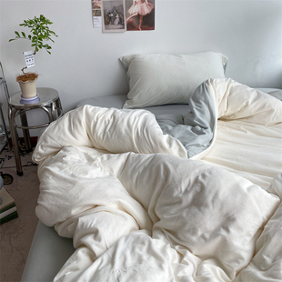 简简单单白色双拼全棉针织棉，四件套超软裸睡，天竺棉被套床单床笠