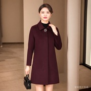 韩版双面羊绒大衣女，中长款方领气质大码妈妈，装修身绵羊毛呢子外套