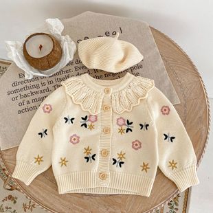 女宝宝针织毛衣婴儿春装一岁外套复古绣花手工上衣开衫洋气春秋季