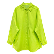贺聪同款荧光绿色长袖，衬衫女小众设计感春宽松廓形中长款外套上衣