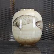 新中式现代软装手绘陶瓷鲤鱼装饰样板房售楼处玄关客厅博古架摆件