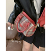 红色毛呢格子手提包包，女2023潮，韩国枕头包百搭单肩斜挎包