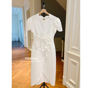 泰国潮牌欧美风时尚宴会小礼服白色连衣裙开叉中长款高级潮流