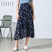 JESSIE气质优雅真丝印花中长款半裙女夏款JKSCX356