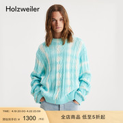 Holzweiler男士Baha麻花针织蓝色晕染圆领套头针织衫