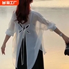 韩版时尚设计高级感百搭气质，长袖衬衫女后背镂空系带休闲简约上衣