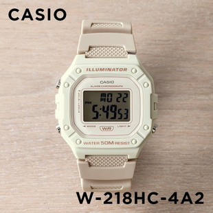 卡西欧手表女casiow-218hc-4a2淡粉色，运动学生防水小方块电子表