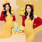 孕妇拍照服装影楼主题摄影服饰新中式国风黄色改良无袖连体裙