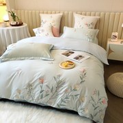 四件套全棉纯棉美式田园花卉刺绣床单被套4件套床上用品1.8m床笠