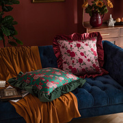 欧式复古田园法式玫瑰荷叶，边客厅沙发靠垫花朵，抱枕轻奢床头靠枕